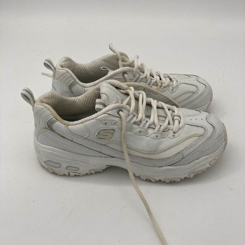 Skechers Women’s D’Lites White Leather Memory Foam Air Cooled Shoes, Size 8.5